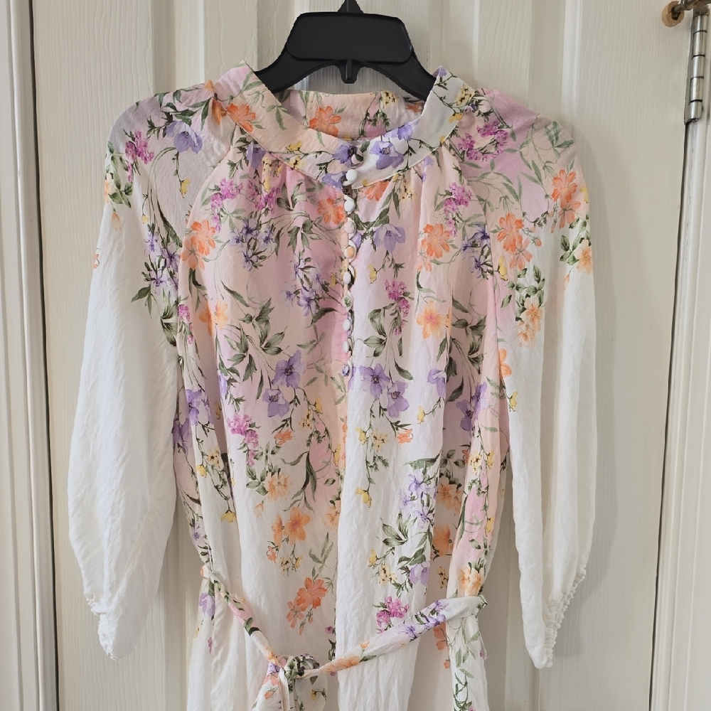 52SEVEN BRAND WOMEN'S PLUS WHITE AND PURPLE LINED FLORAL DRESS SIZE 14W - Picture 1 of 16